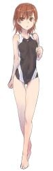 1girls 2020s 2021 :< arm_at_side ass_visible_through_thighs bare_hips bare_legs bare_shoulders barefoot black_one-piece_swimsuit bob_cut breasts brown_eyes brown_hair clenched_hands collarbone covered_navel female full_body gluteal_fold hair_between_eyes hand_up hi_res looking_at_viewer matching_hair/eyes misaka_mikoto one-piece_swimsuit raika9 school_swimsuit short_hair simple_background sketch small_breasts solo standing swimsuit teenage_girl teenager thigh_gap to_aru_kagaku_no_railgun to_aru_majutsu_no_index toes tokiwadai_school_swimsuit walking white_background young