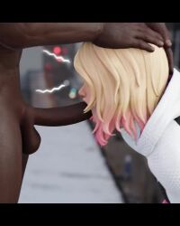 10_seconds 1boy 1girls 3d 4:5 animated balls big_penis black_penis blonde_hair blowjob dark-skinned_male dark_skin deepthroat deepthroat_no_hands fellatio female female_focus gwen_stacy head_grab hoodie interracial jtopau letterbox light-skinned_female light_skin loop male marvel miles_morales no_sound oral sex short_hair short_playtime shorter_than_10_seconds spider-gwen spider-man:_into_the_spider-verse spider-man_(series) tagme throat_fuck vertical_video video