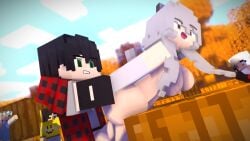 autumn big_ass big_butt big_penis black_hair female green_eyes grey_eyes grey_hair light_skin lucy_the_wolf mine-imator minecraft mystic100 mystic_(mystic100) pale_wolf_(minecraft) pumpkin sex tongue_out wolf_(minecraft) wolf_girl