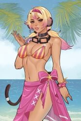 1girls 2023 abs alternate_version_available animal_humanoid bandage bandage_on_tail beach beach_background belly belly_button big_breasts bikini_top blonde_hair bow bow_ribbon bracelet breasts brown_skin brown_skinned_female choker cleavage clothed clothed_female clothes clothing coconut color commission dark-skinned_female dark_skin ear_piercing ear_ring earrings elbow goggles goggles_around_neck hair hair_ornament hairband hairclip hi_res high_resolution highres huge_breasts humanoid indie_virtual_youtuber kokonuts large_breasts looking_at_viewer mechanical_arm mintteal mole_on_breast monkey_girl monkey_tail multicolored_hair neckwear ocean painted_nails palm_tree pierced_ears piercing piercings pink_eyes pink_hair pink_highlights pink_nail_polish pink_nails pink_sarong sarong scrunchie_on_wrist seashell sideboob solo solo_female solo_focus striped_bikini stripes summer tail tanned tanned_female tanned_girl tanned_skin teeth thighs toned toned_body toned_female toned_stomach twintails two_tone_clothing two_tone_hair virtual_youtuber vtuber wakipai ych ych_result yellow_hair