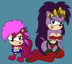 2girls anthro female fishnets hedgehog lingerie mobian_(species) mother_and_daughter purple_hair queen_aleena rodent smile sonia_the_hedgehog sonic_(series) sonic_the_hedgehog_(series) sonic_underground stockings