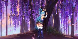 1girls ai_generated aqua_(konosuba) ass female female_only kono_subarashii_sekai_ni_shukufuku_wo! landscape leaning_on_object looking_back self_upload solo stable_diffusion trees