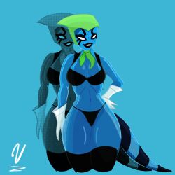 alien alien_girl alien_milf ben_10 ben_10_omniverse big_breasts bikini black_bikini blue_skin green_hat kineceleran mature_female milf smile t8-m thick_thighs