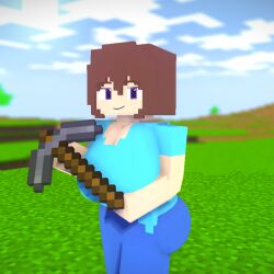 ass big_ass big_breasts big_butt blue_eyes breasts brown_hair light-skinned_female light_skin looking_at_viewer mine-imator minecraft mystic100 pickaxe smiling smiling_at_viewer stella_(femsteve)