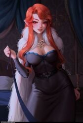 1girls 2023 big_breasts breasts castlevania castlevania_(netflix) cleavage cleavage_cutout clothed clothed_female coat cute cute_fang dress fangs female female_focus female_only femdom fur jewelry leash leashed_pov lenore_(castlevania) long_ears long_hair looking_at_viewer luminyu medium_breasts necklace orange_hair pointy_ears pov red_eyes red_hair redhead smile smiling solo solo_female solo_focus submissive_pov vampire vampire_girl very_long_hair
