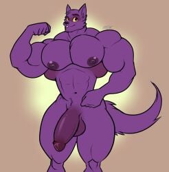 anthro balls bara barazoku bernard_(ok_k.o.!_lbh) big_penis flaccid flexing furry male male_only muscles muscular nude ok_k.o.!_let's_be_heroes penis purple_fur ratchetjak solo solo_male werewolf wolf