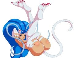 1girls 2016 ass blue_eyes blue_hair blush breasts capcom cat_ears cat_tail catgirl claws darkstalkers fangs feet felicia_(darkstalkers) feline female female_only pose reclining ryujisama solo solo_female tail vampire_(game) white_background white_fur wink