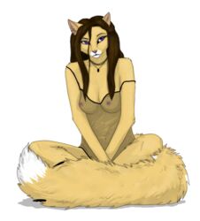 anthro breasts feline female fur furry hair lingerie long_hair natalie_de_corsair necklace nipples sitting skimpy solo