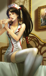 1girls akali_jhomen_tethi big_breasts edit female female_focus league_of_legends nurse nurse_akali shen_(league_of_legends) straight_hair surgeon_shen the_grind_series