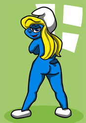 ass back_view blue_skin breasts female female_only looking_back mostly_nude peyo_(copyright) richardnixon1968 smurf smurfette solo standing tagme the_smurfs toony