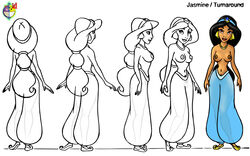 aladdin arabian arabian_clothes disney disney_princess female female_only harem_outfit human lawgick monochrome nipples princess princess_jasmine solo