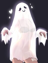 2023 bedsheet_ghost blushypixy blushyspicy bra breasts female female_only halloween_costume halloween_theme heart see-through transparent transparent_clothing