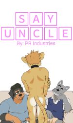 age_difference anthro chuck_(p_rindustries) clothed clothed/nude clothed_male_nude_male clothing collar fred_(p_rindustries) group hi_res male male/male mature_male nude overweight p_rindustries submissive trio will_(p_rindustries)