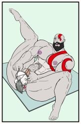 bara buff eating_ass gay god_of_war head_grab kratos male_only mimir_(god_of_war) nude ozy_(artist) pale-skinned_male pale_skin