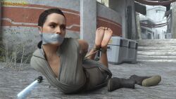 1girls 3d barefoot bondage bound daisy_ridley feet female female_only fully_clothed gag gagged hogtied human human_only light-skinned_female light_skin lightsaber rey self_upload solo star_wars tagme tied tiffanyjames tj2023