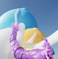 3d back_muscles condom cumshot filled_condom futanari gigantic_penis hyper my_little_pony penis_bigger_than_body powerslamming twilight_sparkle_(mlp)