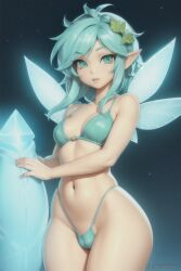 ai_generated big_ass big_butt big_hips bikini bikini_bottom bikini_top blue_bikini blue_bikini_bottom blue_bikini_top blue_bra blue_eyes blue_hair bra crystal_dildo cyan_bikini cyan_bra cyan_eyes cyan_hair dildo dildo_sitting elf elf_ears elf_female elf_girl fairy fairy_wings g-string glowing_crystal glowing_dildo glowing_wings hair_ornament holding_dildo holding_object holding_penis leaf_in_hair leaf_on_head light light-skinned_female light_blue_hair light_skin looking_at_viewer shoulder_length_hair small_mouth