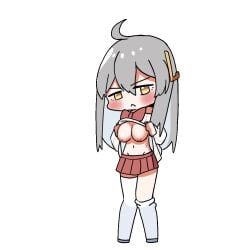 animated chibi chibi_style exposed_breasts female grey_hair jumping sweater tagme vpet-simulator