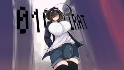 01chairat 1futa big_breasts big_bulge big_penis black_hair breasts clothed clothing flaccid fully_clothed futa_only futanari huge_breasts huge_bulge huge_cock human light-skinned_futanari light_skin maggie_(01chairat) maggie_(01chairat) original original_character penis penis_under_clothes purple_eyes short_hair shorts solo standing thighhighs