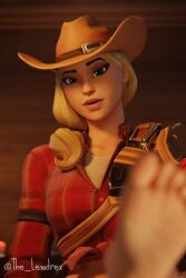 1girls 3d blender blonde_hair blonde_hair candle candles close-up clothed clothing cowgirl cowgirl_hat detailed_background epic_games face_closeup face_focus female female_focus female_only fortnite fortnite:_battle_royale hat headwear highres lewdrex light-skinned_female light_skin looking_at_viewer presenting rustler sitting smile smiling solo solo_focus watermark