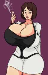 asian asian_female bermuda_art big_breasts breasts brown_hair brown_hair brunette_hair busty busty_female cigarette clothed_female commission female female_only japanese japanese_female light-skinned_female light_skin like_a_dragon_(series) looking_at_viewer ryuu_ga_gotoku saeko_mukouda short_hair smoke smoking standing video_game_character