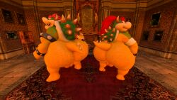 anthro ass balls bandana big_butt bowser bowser_jr. carpet collar crouching dragon duo father_(lore) father_and_child_(lore) father_and_son_(lore) genitals hi_res huge_butt kerchief koopa looking_back male mario_(series) metal_collar nintendo nude parent_(lore) parent_and_child_(lore) parent_and_son_(lore) penis rear_view reptile scalie son_(lore) tecbuttlovefa thick_thighs turtle wide_hips