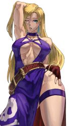 1girls arm_behind_head armpits big_breasts blonde_hair blue_eyes bonne_jenet breasts busty cleavage dress fatal_fury female female_only garou:_mark_of_the_wolves hand_on_hip king_of_fighters king_of_fighters_xv large_breasts legs long_hair looking_at_viewer model_pose one_eye_closed parted_lips pelvic_curtain pose posing sensual snk solo syachiiro thick_thighs thighs thong