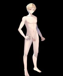 1boy bare_legs barefoot black_background blonde_hair codename_edit completely_nude edit fire_emblem fire_emblem_fates fire_emblem_heroes frown legs leo_(fire_emblem) leo_(summer)_(fire_emblem) looking_at_viewer male male_only nervous nintendo nude nude_filter nude_male penis red_eyes short_hair solo uncensored