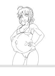 1female artoria_pendragon danodrawings digital_media_(artwork) fate/grand_order fate/stay_night fate_(series) fetal_movement huge_belly line_art pregnant pregnant_belly pregnant_female ready_to_pop saber solo_female