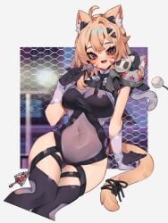 blonde_hair cat_ears cat_tail catgirl face_markings female_only red_eyes squchan_(vtuber) virtual_youtuber vyugen