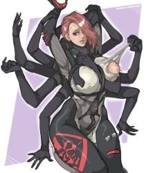 1female 1girls alternate_breast_size big_areola big_breasts big_thighs blue_eyes breasts cyborg cyborg_arm cyborg_girl female female_only french gray_skin metal_gear_(series) metal_gear_rising metal_gear_rising:_revengeance mistral_(metal_gear_rising) multi_arm multi_limb nipple pink_hair sergey_kekkonen simple_background smile thick thick_breasts thick_hips thick_legs thick_thighs torn_bodysuit torn_clothes torn_shirt