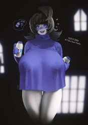 1girls breasts cameltoe erect_nipples_under_clothes female female_only hex_maniac huge_breasts lactation milk_stain nipples_visible_through_clothing pokemon pokemon_xy pussy see-through_clothing solo speech_bubble text thekite turtleneck