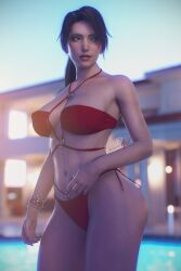 1girls 2xp_studios 3d ass big_ass bikini breasts brown_hair curvy curvy_female curvy_figure female female_focus final_fantasy final_fantasy_vii final_fantasy_vii_remake jessie_rasberry light-skinned_female looking_away pizz3d poolside puzz3d solo solo_female square_enix voluptuous voluptuous_female