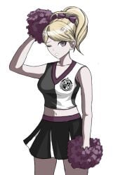 1girls accurate_art_style akamatsu_kaede blonde_hair breasts cheerleader cheerleader_uniform chelleremedy danganronpa danganronpa_v3 female_only hair_ornament hairbow looking_at_viewer medium_breasts midriff musical_note_hair_ornament navel one_eye_closed pom_pom_(cheerleading) ponytail purple_eyes solo sprite_edit transparent_background