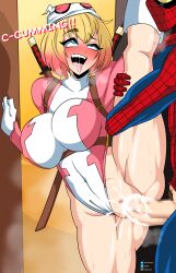 1boy 1boy1girl 1girls censored digital_media_(artwork) female female_focus gwen_poole gwenpool hair hips human large_ass large_breasts leg_up legs light-skinned_female light_skin lips male/female marvel marvel_comics mosaic_censoring peter_parker ryosuart ryske spider-man spider-man_(series) standing standing_sex straight vertical_splits