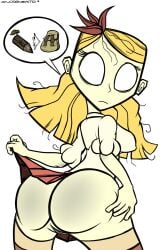 ass blonde_hair breasts dont_starve dont_starve_together female female_focus female_only incogneato looking_at_viewer looking_back pussy thick_thighs thighs wendy_(don't_starve) wendy_carter white_background white_eyes