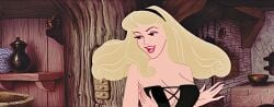 aurora_(sleeping_beauty) big_breasts blonde_hair breasts cleavage disney disney_princess edit female frixos lips lipstick long_hair princess royalty screenshot_edit sleeping_beauty_(1959_film) smile smiling