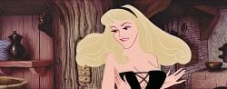 aurora_(sleeping_beauty) big_breasts blonde_hair breasts cleavage disney disney_princess edit female frixos lips lipstick long_hair princess royalty screenshot_edit sleeping_beauty_(1959_film) smile smiling