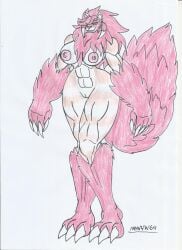 anthro_female beast_girl big_breasts big_hips claws gloria_daavil horns lion_girl lioness magical_creature marlon64 naked_female pink_fur pink_hair sparrow_(tara_duncan) tara_duncan traditional_drawing_(artwork) were white_background