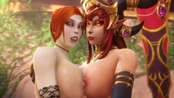 2girls 3d age_difference alexstrasza animated arm_around_partner assumi asymmetrical_docking athletic_female bare_shoulders big_breasts breast_on_breasts breasts breasts_against_breasts choker city_background dragon dragon_girl dragon_horns dragonflight earrings elbow_gloves erect_nipples eyeshadow female female/female female_only fishnet_armwear fishnet_only fishnets french_kiss girl_on_girl gloves glowing_eyes gold_eyes goth goth_girl helmet horn horns huge_breasts human human_(world_of_warcraft) human_female interspecies jewelry kiss kissing knife_ears large_breasts leaves lesbian lesbian_kiss licking_lips light-skinned_female light_skin lipstick long_eyebrows long_hair long_hair_female looking_at_viewer makeup making_out milf moaning moaning_in_pleasure moans nipples noname55 older_female outdoors outside pointy_ears purple_eyeshadow red_eyeshadow red_hair red_lips red_lipstick redhead saliva saliva_string saliva_trail short_hair short_hair_female short_playtime shorter_than_30_seconds sound sound_effects sunlight tongue_kiss video vines warcraft warlock warlock_(warcraft) world_of_warcraft yellow_eyes yuri