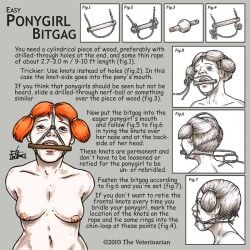 1girls 2003 bit_gag bondage design english_text female female_only how_to mucho_texto ponygirl ponyplay red_hair text the_veterinarian tutorial