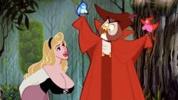 aurora_(sleeping_beauty) bent_over big_breasts blonde_hair breasts cleavage disney disney_princess edit female frixos huge_breasts large_breasts lips lipstick long_hair princess royalty screenshot_edit sleeping_beauty_(1959_film)