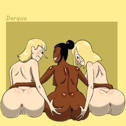 3girls adventure_time adventure_time:_fionna_&_cake anus ass ass_focus big_ass dark-skinned_female darqueafterdark first_porn_of_character hana_abadeer lemoncarbs light-skinned_female milf multiple_girls