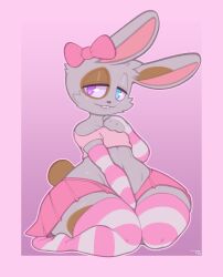 1boy 2023 anthro artist_name artist_signature bunny commission commissioner_upload femboy feminine_male frumples furry furry_only gay legwear male male_only on_knees partially_clothed pink_clothing pink_legwear programming_socks rabbit rabbit_humanoid revealing_clothes skirt thick_ass thick_thighs