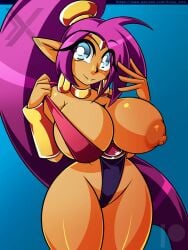 barely_clothed big_ass big_breasts breasts_out clothed d-xross female female_only inner_sideboob no_bra shantae shantae_(character) sideass sideboob