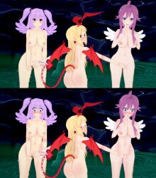 3d 3girls angel angel_girl angel_wings artina ass blonde_hair blush breasts ceefore completely_nude completely_nude_female covering_another's_crotch covering_crotch disgaea disgaea_1 disgaea_4 disgaea_7 embarrassed embarrassed_nude_female enf female flonne flonne_(fallen_angel) hot_spring koikatsu large_breasts light-skinned light-skinned_female looking_at_viewer navel night nighttime nipples nippon_ichi_software nude nude_female nude_female_nude_female onsen pink_hair purple_hair shocked_expression standing standing_in_water ultimateenf