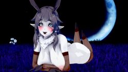 big_ass big_breasts dark_sclera moth_girl night_sky nude_female tineola1 tongue_out white_skin