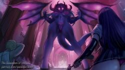 devil devil_horns femdom game_cg giantess horns nude painkillerakapk purple_hair purple_skin queendom_of_lithzena wings