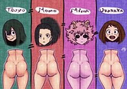 ass ass_comparison ass_focus ass_size_chart ass_size_difference big_ass boku_no_hero_academia flipz89 mina_ashido momo_yaoyorozu my_hero_academia ochako_uraraka text tsuyu_asui uncensored uraraka_ochako