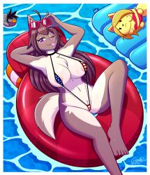 ahoge anthro areola areola_slip big_breasts bikini blep blush breasts canid canine canis chest_tuft clothing exposure_variation eyewear female floatation_device fluffy fluffy_tail fur galajo grey_body grey_fur hair hi_res long_hair looking_at_viewer mammal mira_(galajo) multicolored_body multicolored_fur one_eye_closed pink_nose pool pool_float pool_toy purple_eyes red_eyewear red_sunglasses skimpy_bikini sling_bikini solo_focus stars_and_stripes sunglasses swimwear tail teasing teasing_viewer thick_thighs tongue tongue_out tuft two_tone_body two_tone_fur united_states_of_america water were werecanid werecanine werewolf wet wet_body wet_fur white_body white_fur wink winking_at_viewer wolf